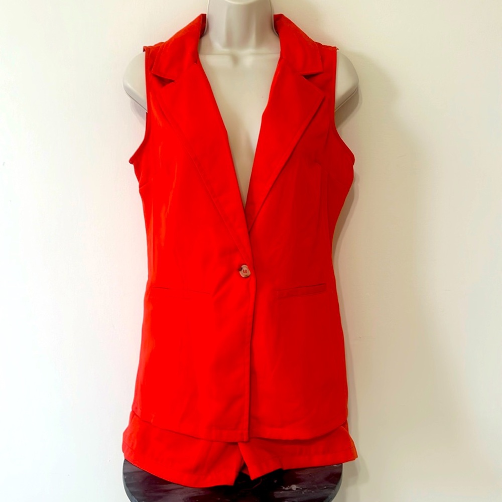 Red 2 Piece Silky Shorts And Sleeveless Top